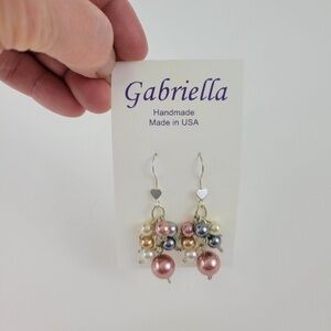 Sterling Silver Pink  Pearl Cluster Earrings